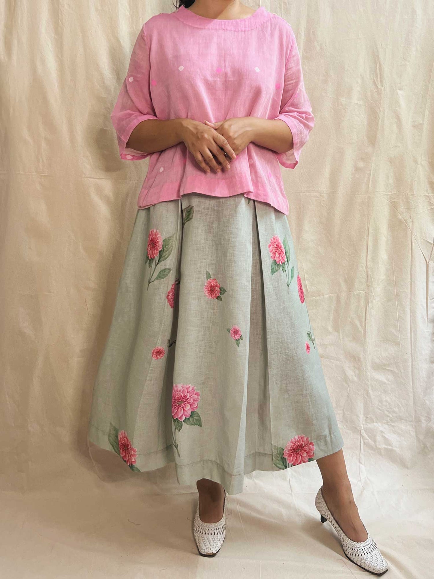 Box Pleated Skirt Sage Green