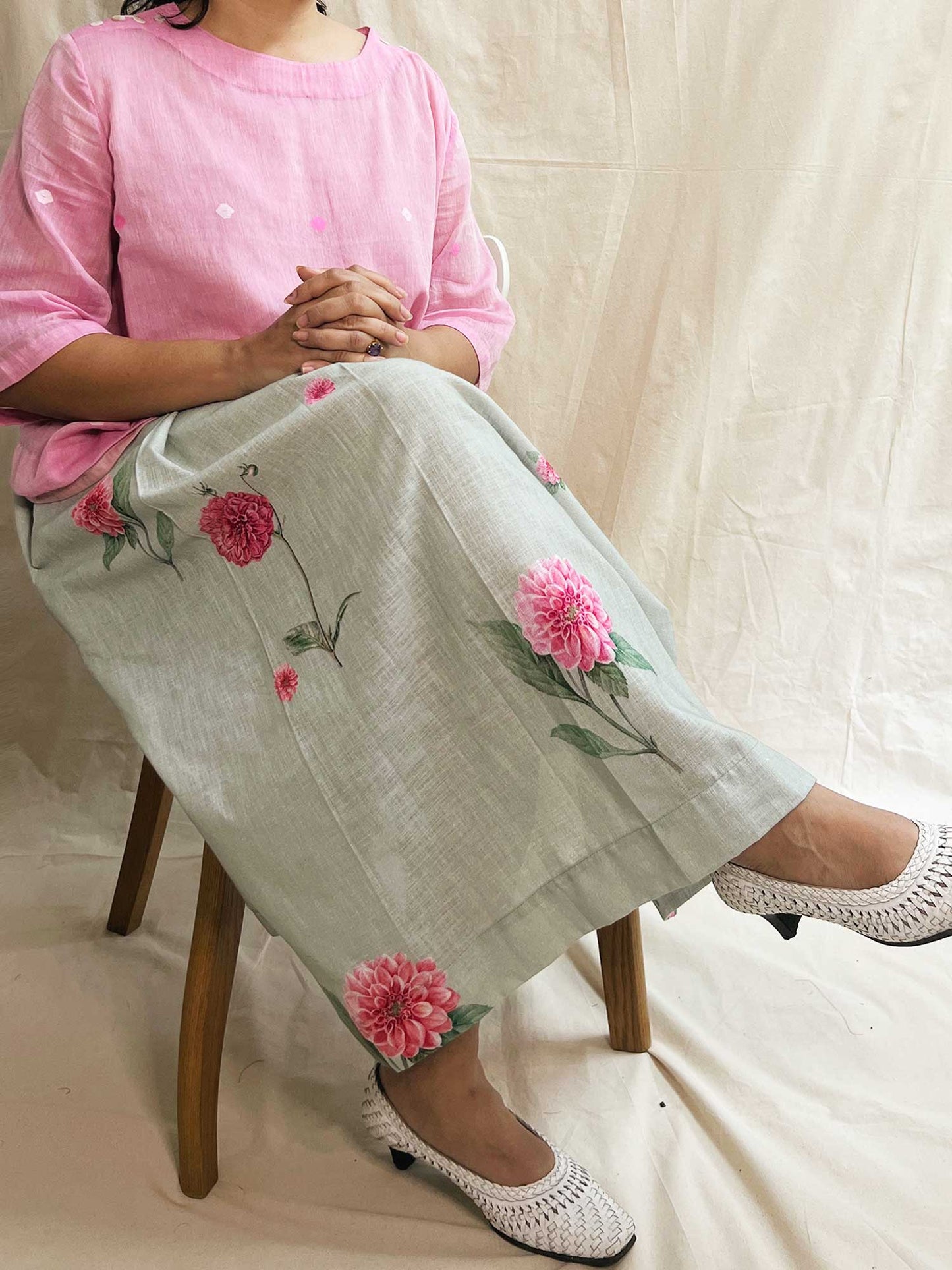 Box Pleated Skirt Sage Green